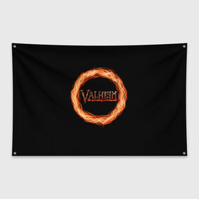 Флаг-баннер с принтом Valheim - огненный круг в Новосибирске, 100% полиэстер | размер 67 х 109 см, плотность ткани — 95 г/м2; по краям флага есть четыре люверса для крепления | valheim | вальхейм | викинги | игра | компьютерный | круг | логотип | минимализм | огненный | огонь | подарок | черный