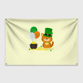 Флаг-баннер с принтом Ирландский Кот в Новосибирске, 100% полиэстер | размер 67 х 109 см, плотность ткани — 95 г/м2; по краям флага есть четыре люверса для крепления | день святого патрика | ирландия | ирландский | ирландский клевер | ирландский кот | клевер | кот | патрик | с котом | святой патрик