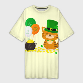 Платье-футболка 3D с принтом Ирландский Кот в Новосибирске,  |  | день святого патрика | ирландия | ирландский | ирландский клевер | ирландский кот | клевер | кот | патрик | с котом | святой патрик