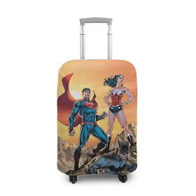Чехол для чемодана 3D с принтом Лига Справедливости в Новосибирске, 86% полиэфир, 14% спандекс | двустороннее нанесение принта, прорези для ручек и колес | batman | justice league | superman | vdzabma | wonder woman | бэтмен | лига справедливости | супермен | чудо женщина
