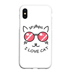 Чехол для iPhone XS Max матовый с принтом I Love cat (я люблю котов) в Новосибирске, Силикон | Область печати: задняя сторона чехла, без боковых панелей | 8 марта | cat | i love you | kiss | love | губы | девушке | день влюбленных | зубы | киса | кот | котик | коты | люблю котов | любовь | любтмой | марта | очки | поцелуй | розовые губы | розовый | страсть | течет