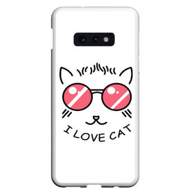 Чехол для Samsung S10E с принтом I Love cat (я люблю котов) в Новосибирске, Силикон | Область печати: задняя сторона чехла, без боковых панелей | 8 марта | cat | i love you | kiss | love | губы | девушке | день влюбленных | зубы | киса | кот | котик | коты | люблю котов | любовь | любтмой | марта | очки | поцелуй | розовые губы | розовый | страсть | течет
