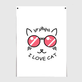 Постер с принтом I Love cat (я люблю котов) в Новосибирске, 100% бумага
 | бумага, плотность 150 мг. Матовая, но за счет высокого коэффициента гладкости имеет небольшой блеск и дает на свету блики, но в отличии от глянцевой бумаги не покрыта лаком | 8 марта | cat | i love you | kiss | love | губы | девушке | день влюбленных | зубы | киса | кот | котик | коты | люблю котов | любовь | любтмой | марта | очки | поцелуй | розовые губы | розовый | страсть | течет