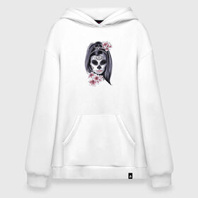 Худи SuperOversize хлопок с принтом Skull Girl в Новосибирске, 70% хлопок, 30% полиэстер, мягкий начес внутри | карман-кенгуру, эластичная резинка на манжетах и по нижней кромке, двухслойный капюшон
 | art | body | bones | dead | drawing | face | graffiti | head | roses | skeleton | skul | skull | ад | арт | голова | граффити | зло | кости | лицо | металл | нарисованный | розы | рок | скелет | скул | скулл | три черепа | тьма