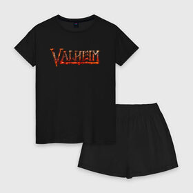 Женская пижама с шортиками хлопок с принтом Valheim огненный лого в Новосибирске, 100% хлопок | футболка прямого кроя, шорты свободные с широкой мягкой резинкой | fantasy | mmo | valheim | valve | валхейм | викинги | выживалка | игра | королевская битва | ммо | ролевая игра | фэнтази