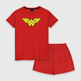 Женская пижама с шортиками хлопок с принтом Wonder Woman 8 bit в Новосибирске, 100% хлопок | футболка прямого кроя, шорты свободные с широкой мягкой резинкой | Тематика изображения на принте: justice league | vdzabma | wonder woman | лига справедливости | чудо женщина