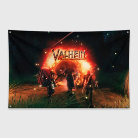 Флаг-баннер с принтом Valheim в Новосибирске, 100% полиэстер | размер 67 х 109 см, плотность ткани — 95 г/м2; по краям флага есть четыре люверса для крепления | fantasy | mmo | valheim | valve | валхейм | викинги | выживалка | игра | королевская битва | ммо | ролевая игра | фэнтази