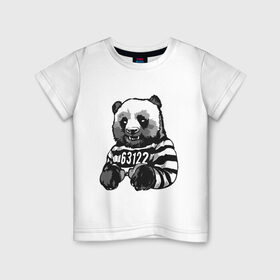 Детская футболка хлопок с принтом Задержанный панда в Новосибирске, 100% хлопок | круглый вырез горловины, полуприлегающий силуэт, длина до линии бедер | бандит | медведь | опасный | панда | преступник | хипстер | хулиган