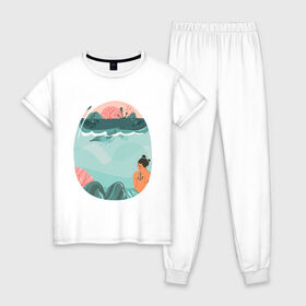 Женская пижама хлопок с принтом Подводный мир в Новосибирске, 100% хлопок | брюки и футболка прямого кроя, без карманов, на брюках мягкая резинка на поясе и по низу штанин | арт | вода | мир | подводный | природа | рисунок | русалка | сказка