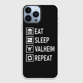 Чехол для iPhone 13 Pro Max с принтом Eat Sleep Valheim Repeat в Новосибирске,  |  | Тематика изображения на принте: elder | loki | odin | the | thor | valheim | биврёст | валхейм | вальхейм | викинги | все | дракар | древний | древо | ётун | йотун | локи | мира | один | отец | тор | фенир | хель | черный лес | эйктюр