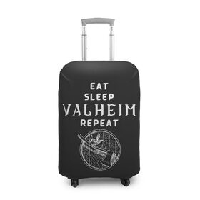Чехол для чемодана 3D с принтом Eat Sleep Valheim Repeat в Новосибирске, 86% полиэфир, 14% спандекс | двустороннее нанесение принта, прорези для ручек и колес | elder | loki | odin | the | thor | valheim | биврёст | валхейм | вальхейм | викинги | всеотец | дракар | древний | древо | ётун | йотун | локи | мира | один | тор | фенир | хель | черный лес | эйктюр