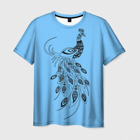 Мужская футболка 3D с принтом Павлин в Новосибирске, 100% полиэфир | прямой крой, круглый вырез горловины, длина до линии бедер | дикая птица | красивая птица | павлин | птица | разноцветная птица