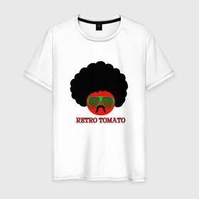 Мужская футболка хлопок с принтом Ретро томат в Новосибирске, 100% хлопок | прямой крой, круглый вырез горловины, длина до линии бедер, слегка спущенное плечо. | Тематика изображения на принте: 80 е | afro | retro | tomato | афро | восьмидесятые | мучачос | помидор | ретро | томат