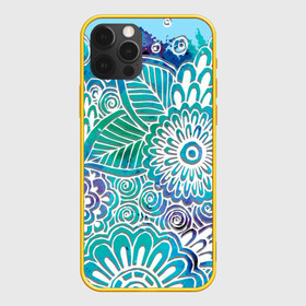 Чехол для iPhone 12 Pro Max с принтом цветочный узор в Новосибирске, Силикон |  | Тематика изображения на принте: белый | бирюзовый | градиент | дудлинг | зеленый | рисунок | синий | узор | цветочный | цветы