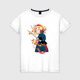 Женская футболка хлопок с принтом Война драконов в Новосибирске, 100% хлопок | прямой крой, круглый вырез горловины, длина до линии бедер, слегка спущенное плечо | битва | воин | война драконов | дракон | игра драконов | мужская битва | ниндзя | самурай | япония