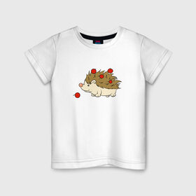 Детская футболка хлопок с принтом Ёжик с яблоками в Новосибирске, 100% хлопок | круглый вырез горловины, полуприлегающий силуэт, длина до линии бедер | дикобраз | для детей | ёж | еж арт | ёжик | ежик нарисованный | ежик с яблоками | животное | зверь | миленький | миленький ёжик | милота | милый ежик | очаровательный ежик | рисунок еж