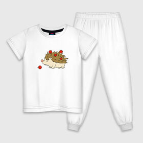 Детская пижама хлопок с принтом Ёжик с яблоками в Новосибирске, 100% хлопок |  брюки и футболка прямого кроя, без карманов, на брюках мягкая резинка на поясе и по низу штанин
 | Тематика изображения на принте: дикобраз | для детей | ёж | еж арт | ёжик | ежик нарисованный | ежик с яблоками | животное | зверь | миленький | миленький ёжик | милота | милый ежик | очаровательный ежик | рисунок еж