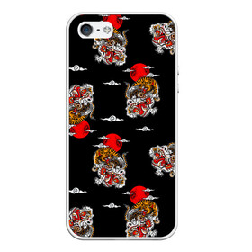 Чехол для iPhone 5/5S матовый с принтом Японский стиль - тигры в Новосибирске, Силикон | Область печати: задняя сторона чехла, без боковых панелей | Тематика изображения на принте: арт | животные | облака | огонь | пламя | рисунок | стиль | тигр | японский