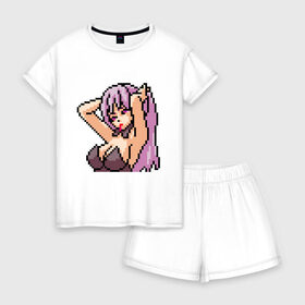 Женская пижама с шортиками хлопок с принтом Pixel art anime в Новосибирске, 100% хлопок | футболка прямого кроя, шорты свободные с широкой мягкой резинкой | anime | art | girl | manga | pixel | аниме | арт | девушка | манга | пиксель
