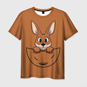 Мужская футболка 3D с принтом Кенгуренок в сумке в Новосибирске, 100% полиэфир | прямой крой, круглый вырез горловины, длина до линии бедер | Тематика изображения на принте: animals | australia | baby | bag | cute | ears | eyes | jump | kangaroo | leap | mother | nose | paws | pocket | sack | shadow | tail | австралия | глаза | детеныш | животные | карман | кенгуренок | кенгуру | лапы | мама | мешок | милый | нос | няшный | п