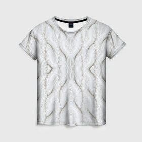 Женская футболка 3D с принтом Вязанка в Новосибирске, 100% полиэфир ( синтетическое хлопкоподобное полотно) | прямой крой, круглый вырез горловины, длина до линии бедер | Тематика изображения на принте: вязанные вещи | косичка | текстура | тепло | уют