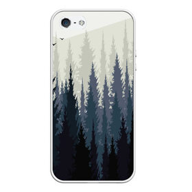 Чехол для iPhone 5/5S матовый с принтом Лес в Новосибирске, Силикон | Область печати: задняя сторона чехла, без боковых панелей | густой лес | деревья | лес | минимализм | природа | птицы