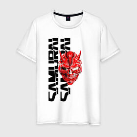 Мужская футболка хлопок с принтом CYBERPUNK 2077 (samurai) в Новосибирске, 100% хлопок | прямой крой, круглый вырез горловины, длина до линии бедер, слегка спущенное плечо. | cd project red | cyberpunk 2077 | keanu reeves | samurai | киану ривз | киберпанк 2077 | самураи
