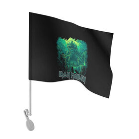 Флаг для автомобиля с принтом IRON MAIDEN в Новосибирске, 100% полиэстер | Размер: 30*21 см | black | dark | death | fantasy | hardcore | heavy metal | iron maiden | metal | music | rock | skuul | usa | метал | музыка | рок | скелет | фентези | череп | черный