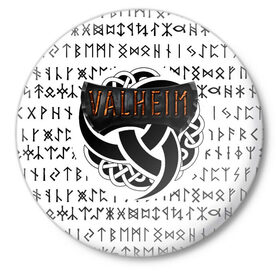 Значок с принтом Valheim в Новосибирске,  металл | круглая форма, металлическая застежка в виде булавки | iron gate | викинги | руны | скандинавия | скандинавские боги