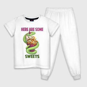 Детская пижама хлопок с принтом Змеиные ссссладости в Новосибирске, 100% хлопок |  брюки и футболка прямого кроя, без карманов, на брюках мягкая резинка на поясе и по низу штанин
 | snake | sweet | sweets | десерты | змея | сладкое