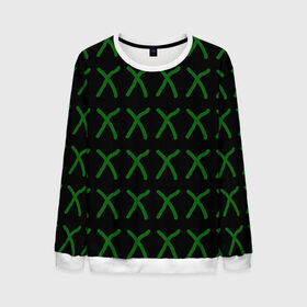 Мужской свитшот 3D с принтом x в Новосибирске, 100% полиэстер с мягким внутренним слоем | круглый вырез горловины, мягкая резинка на манжетах и поясе, свободная посадка по фигуре | pattern | x | буква | буквы | зеленая | знак | знаки | паттерн | черная | черно зеленая