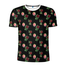 Мужская футболка 3D спортивная с принтом принт розы черный фон в Новосибирске, 100% полиэстер с улучшенными характеристиками | приталенный силуэт, круглая горловина, широкие плечи, сужается к линии бедра | букет | пионы | розы | фон | цветочки | цветочный принт | цветы | черный