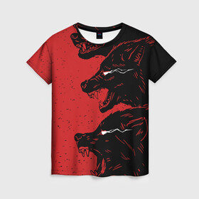 Женская футболка 3D с принтом Evil Wolves в Новосибирске, 100% полиэфир ( синтетическое хлопкоподобное полотно) | прямой крой, круглый вырез горловины, длина до линии бедер | animal | beast | dark | darkness | evil | moon | nigth | werwolf | wild | wolf | вервольф | вой | волк | волчара | дикий | животное | зверь | клык | клыки | луна | ночь | оборотень | полнолуние