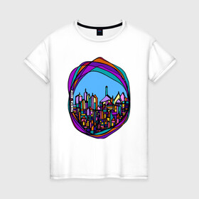 Женская футболка хлопок с принтом Городская мозаика в Новосибирске, 100% хлопок | прямой крой, круглый вырез горловины, длина до линии бедер, слегка спущенное плечо | город | графика | мозаика | цвет