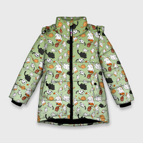 Зимняя куртка для девочек 3D с принтом много рисованных котов узор в Новосибирске, ткань верха — 100% полиэстер; подклад — 100% полиэстер, утеплитель — 100% полиэстер. | длина ниже бедра, удлиненная спинка, воротник стойка и отстегивающийся капюшон. Есть боковые карманы с листочкой на кнопках, утяжки по низу изделия и внутренний карман на молнии. 

Предусмотрены светоотражающий принт на спинке, радужный светоотражающий элемент на пуллере молнии и на резинке для утяжки. | ветеринар | градиент | домашний питомец | котейки | котики | коты | котэ | котята | кошатник | кошатница | кошачьи | кошки | любитель животных | много | мультяшные | мяу | нэко | рисованный | узор