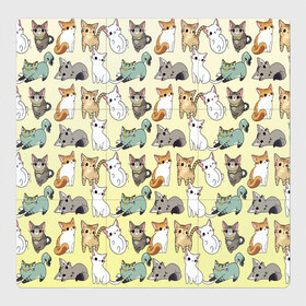 Магнитный плакат 3Х3 с принтом мультяшные котики на желтом мя в Новосибирске, Полимерный материал с магнитным слоем | 9 деталей размером 9*9 см | Тематика изображения на принте: ветеринар | градиент | домашний питомец | котейки | котики | коты | котэ | котята | кошатник | кошатница | кошачьи | кошки | любитель животных | много | мультяшные | мяу | нэко | рисованный | узор