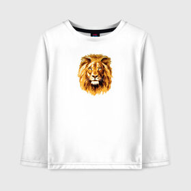 Детский лонгслив хлопок с принтом Голова Льва в Новосибирске, 100% хлопок | круглый вырез горловины, полуприлегающий силуэт, длина до линии бедер | beast | lion | власть | голова | животные | звери | зубы | король | корона | кот | кошка | лев | рычит | сила | царь