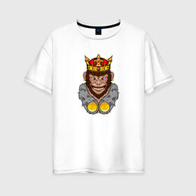 Женская футболка хлопок Oversize с принтом Monkey King в Новосибирске, 100% хлопок | свободный крой, круглый ворот, спущенный рукав, длина до линии бедер
 | animal | beast | crown | force | gorilla | influence | king | monkey | power | власть | влияние | горилла | животное | зверь | кинг | король | корона | манки | обезьяна | сила