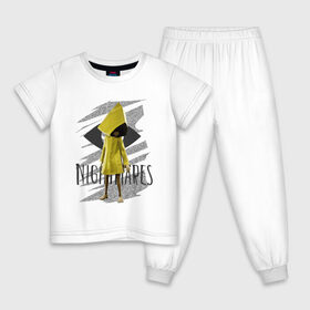 Детская пижама хлопок с принтом Little Nightmares в Новосибирске, 100% хлопок |  брюки и футболка прямого кроя, без карманов, на брюках мягкая резинка на поясе и по низу штанин
 | game | little nightmares | девочка | желтый плащ | игры | парные футболки