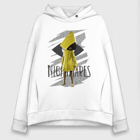 Женское худи Oversize хлопок с принтом Little Nightmares в Новосибирске, френч-терри — 70% хлопок, 30% полиэстер. Мягкий теплый начес внутри —100% хлопок | боковые карманы, эластичные манжеты и нижняя кромка, капюшон на магнитной кнопке | game | little nightmares | девочка | желтый плащ | игры | парные футболки