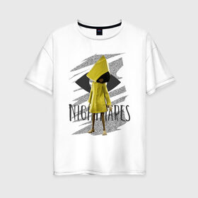 Женская футболка хлопок Oversize с принтом Little Nightmares в Новосибирске, 100% хлопок | свободный крой, круглый ворот, спущенный рукав, длина до линии бедер
 | game | little nightmares | девочка | желтый плащ | игры | парные футболки