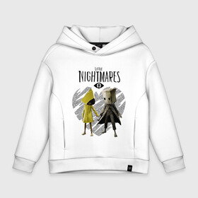 Детское худи Oversize хлопок с принтом Little Nightmares II в Новосибирске, френч-терри — 70% хлопок, 30% полиэстер. Мягкий теплый начес внутри —100% хлопок | боковые карманы, эластичные манжеты и нижняя кромка, капюшон на магнитной кнопке | game | little nightmares | девочка и мальчик | желтый | игры | любовь | пара | парные