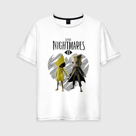 Женская футболка хлопок Oversize с принтом Little Nightmares II в Новосибирске, 100% хлопок | свободный крой, круглый ворот, спущенный рукав, длина до линии бедер
 | game | little nightmares | девочка и мальчик | желтый | игры | любовь | пара | парные