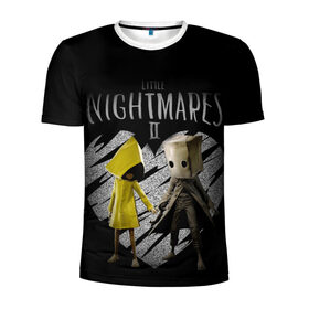 Мужская футболка 3D спортивная с принтом Little Nightmares II love в Новосибирске, 100% полиэстер с улучшенными характеристиками | приталенный силуэт, круглая горловина, широкие плечи, сужается к линии бедра | Тематика изображения на принте: black | game | little nightmares 2 | love | девочка и мальчик | любовь | пара | сердце | черный