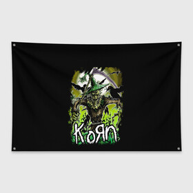 Флаг-баннер с принтом KoЯn в Новосибирске, 100% полиэстер | размер 67 х 109 см, плотность ткани — 95 г/м2; по краям флага есть четыре люверса для крепления | band | davies | grunge | hardcore | korn | metal | music | punk | rock | usa | гранж | группа | корн | кукуруза | метал | музыка | панк | рок | сша