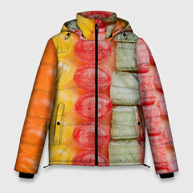 Мужская зимняя куртка 3D с принтом Мармеладки леденцы в Новосибирске, верх — 100% полиэстер; подкладка — 100% полиэстер; утеплитель — 100% полиэстер | длина ниже бедра, свободный силуэт Оверсайз. Есть воротник-стойка, отстегивающийся капюшон и ветрозащитная планка. 

Боковые карманы с листочкой на кнопках и внутренний карман на молнии. | art | casual | абстракция | арт | градиент | конфеты | леденцы | сладости | структура | текстура