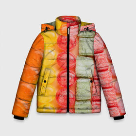 Зимняя куртка для мальчиков 3D с принтом Мармеладки леденцы в Новосибирске, ткань верха — 100% полиэстер; подклад — 100% полиэстер, утеплитель — 100% полиэстер | длина ниже бедра, удлиненная спинка, воротник стойка и отстегивающийся капюшон. Есть боковые карманы с листочкой на кнопках, утяжки по низу изделия и внутренний карман на молнии. 

Предусмотрены светоотражающий принт на спинке, радужный светоотражающий элемент на пуллере молнии и на резинке для утяжки | Тематика изображения на принте: art | casual | абстракция | арт | градиент | конфеты | леденцы | сладости | структура | текстура
