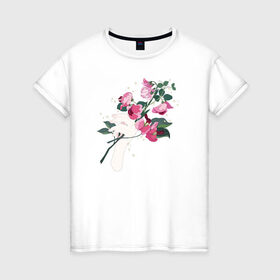 Женская футболка хлопок с принтом Flowers в Новосибирске, 100% хлопок | прямой крой, круглый вырез горловины, длина до линии бедер, слегка спущенное плечо | flo | flowers | растения | флористика | цветение | цветы