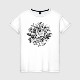 Женская футболка хлопок с принтом Flowers в Новосибирске, 100% хлопок | прямой крой, круглый вырез горловины, длина до линии бедер, слегка спущенное плечо | flo | flowers | растения | флористика | цветение | цветы