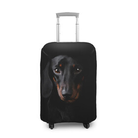 Чехол для чемодана 3D с принтом ТАКСА в Новосибирске, 86% полиэфир, 14% спандекс | двустороннее нанесение принта, прорези для ручек и колес | animal | black | dog | photo | глаза | домашние | животные | звери | пес | собакен | собаки | такса | черный